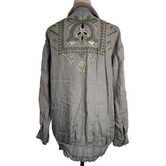 Free People Vintage Small Gold Embroidered Twill Parka Coat Jacket - Picture 4 of 10